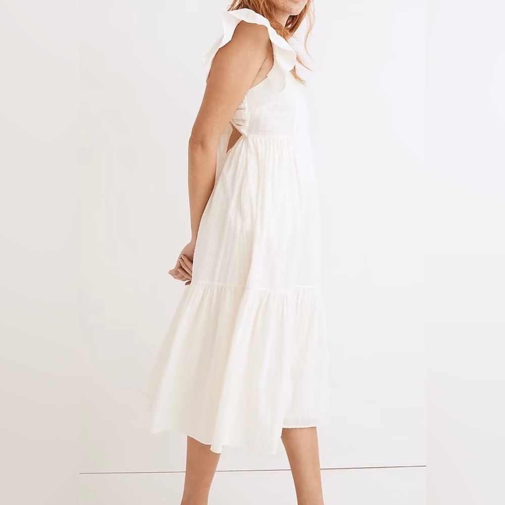 Madewell Ruffle-Strap Tiered Midi Dress in Textural Stripe size XL
